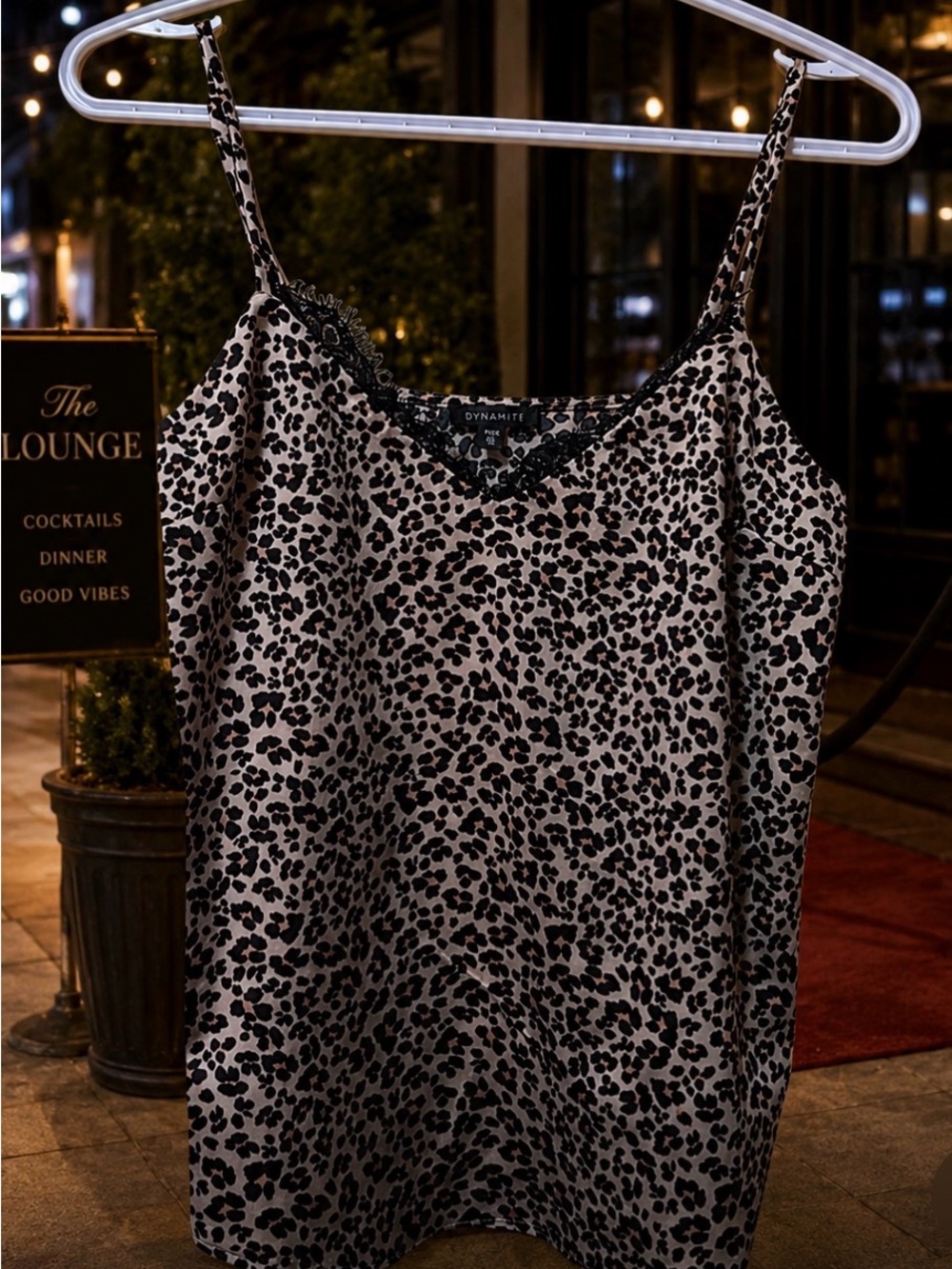 Dynamite Black Leopard Print Lace-Trim Cami - Cream Base
